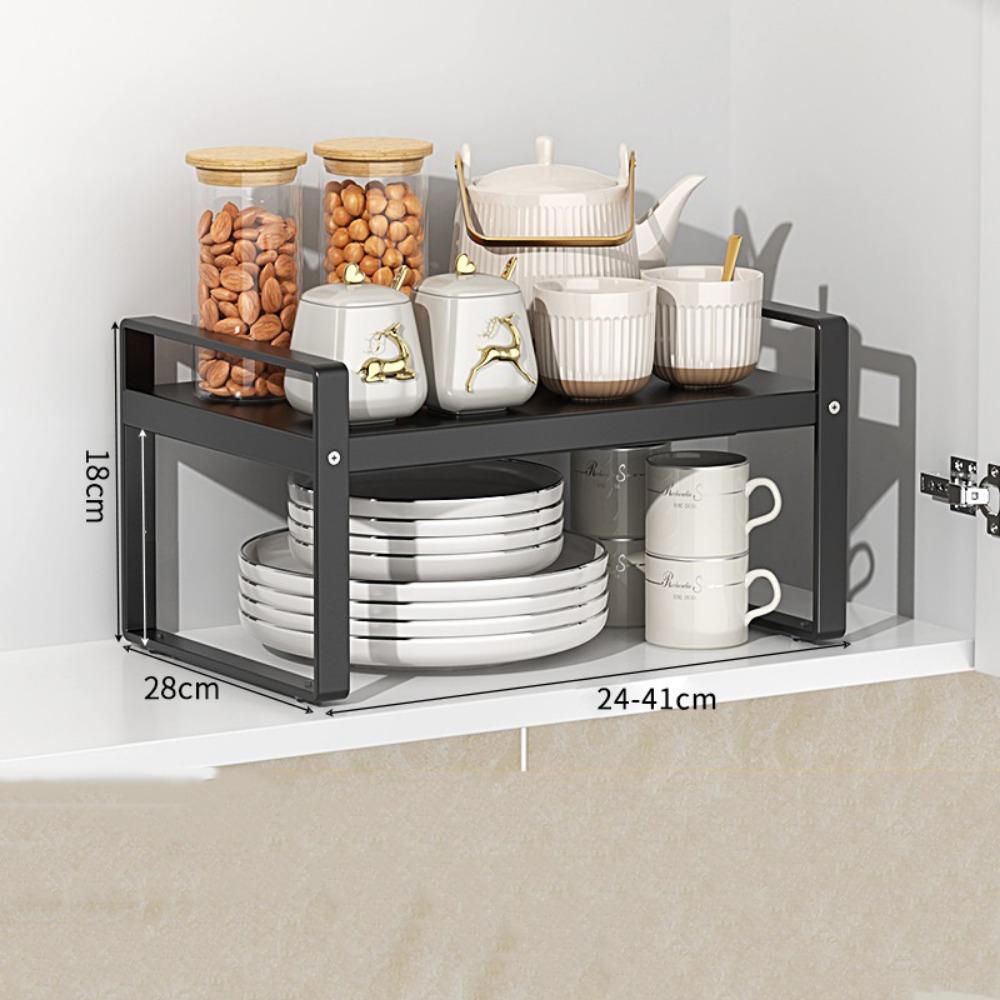 Расширяемый Регулируемый Кухонный Органайзер Экономия Места Выдвижная Полка для Шкафа Внутренний Шкаф Black