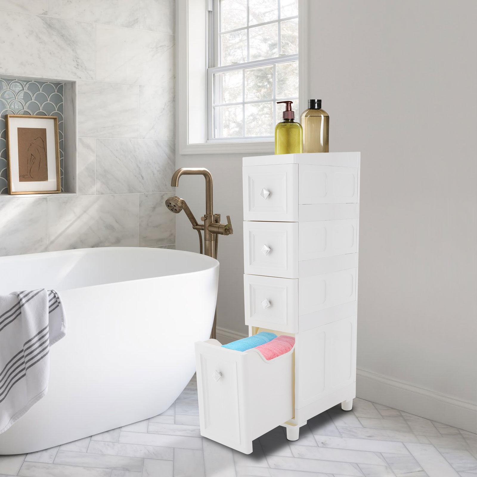 Высокий напольный шкаф для ванной комнаты с 4 ярусами, узкий тонкий PP органайзер для хранения, отдельно стоящий шкаф, современная белая полка для хранения белый